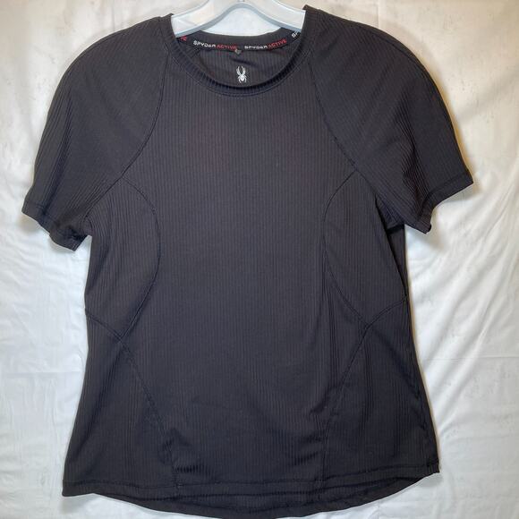 Spyder Active Shirt Women's Black Ribbed Short Sleeve Athletic Raglan Stretch S - Picture 3 of 9